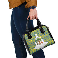 Ecuador Christmas Shoulder Handbag with Ceibo Tree Llama Toucan and Traditional Yellow Blue Pattern Design - Wonder Print Shop