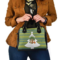 Ecuador Christmas Shoulder Handbag with Ceibo Tree Llama Toucan and Traditional Yellow Blue Pattern Design - Wonder Print Shop