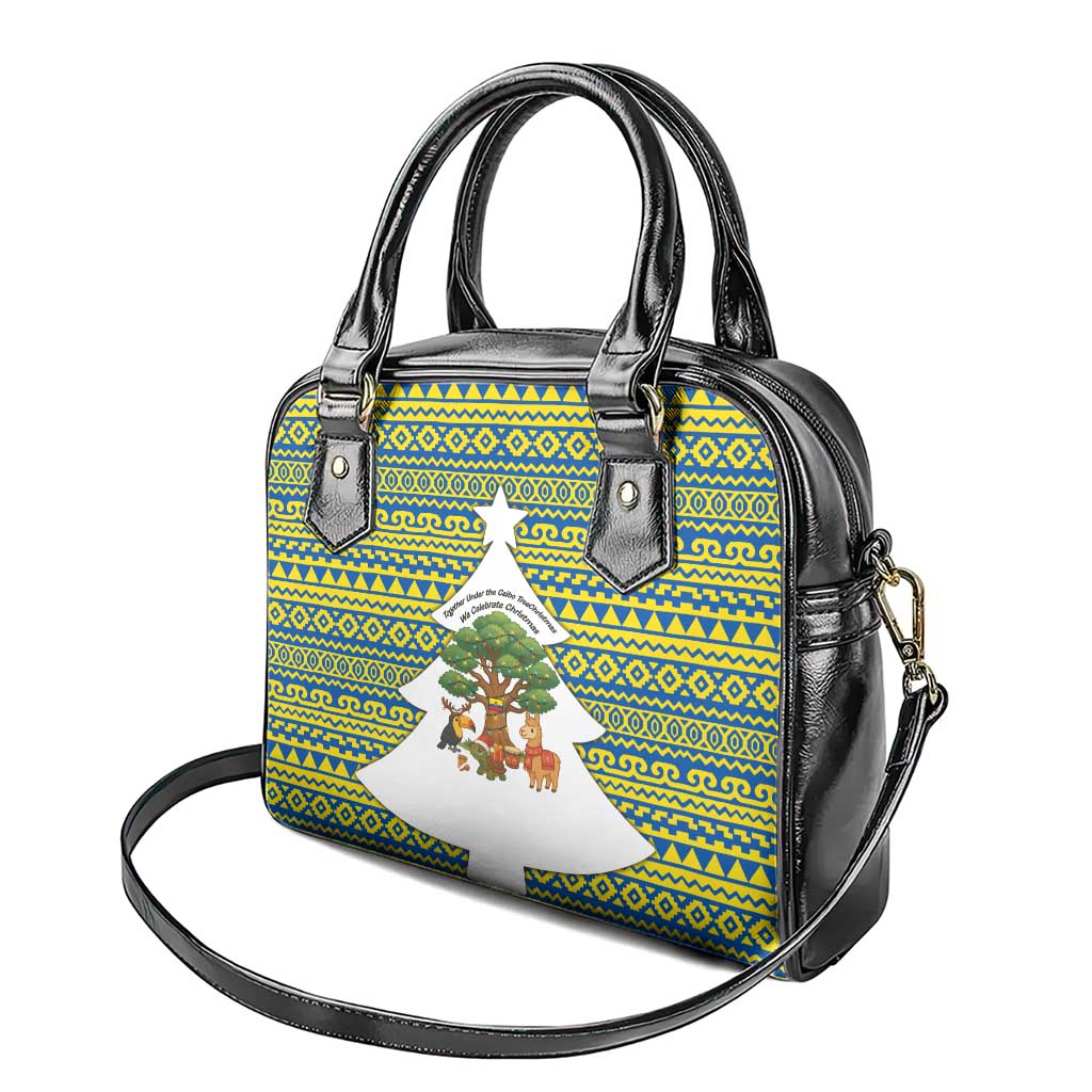 Ecuador Christmas Shoulder Handbag with Ceibo Tree Llama Toucan and Traditional Yellow Blue Pattern Design - Wonder Print Shop