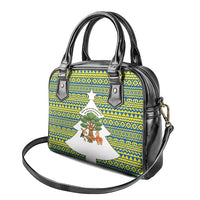 Ecuador Christmas Shoulder Handbag with Ceibo Tree Llama Toucan and Traditional Yellow Blue Pattern Design - Wonder Print Shop