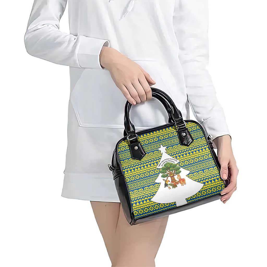 Ecuador Christmas Shoulder Handbag with Ceibo Tree Llama Toucan and Traditional Yellow Blue Pattern Design - Wonder Print Shop