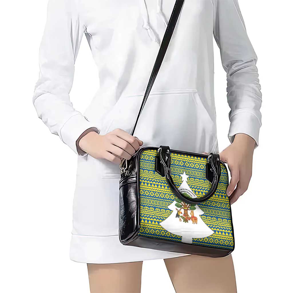 Ecuador Christmas Shoulder Handbag with Ceibo Tree Llama Toucan and Traditional Yellow Blue Pattern Design - Wonder Print Shop