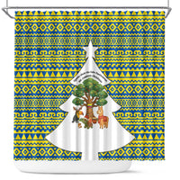 Ecuador Christmas Shower Curtain with Ceibo Tree Llama Toucan and Traditional Yellow Blue Pattern Design - Wonder Print Shop