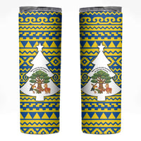 Ecuador Christmas Skinny Tumbler with Ceibo Tree Llama Toucan and Traditional Yellow Blue Pattern Design - Wonder Print Shop