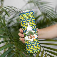 Ecuador Christmas Skinny Tumbler with Ceibo Tree Llama Toucan and Traditional Yellow Blue Pattern Design - Wonder Print Shop