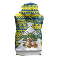 Ecuador Christmas Sleeveless Zip Hoodie with Ceibo Tree Llama Toucan and Traditional Yellow Blue Pattern Design - Wonder Print Shop