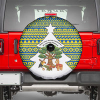 Ecuador Christmas Spare Tire Cover with Ceibo Tree Llama Toucan and Traditional Yellow Blue Pattern Design - Wonder Print Shop
