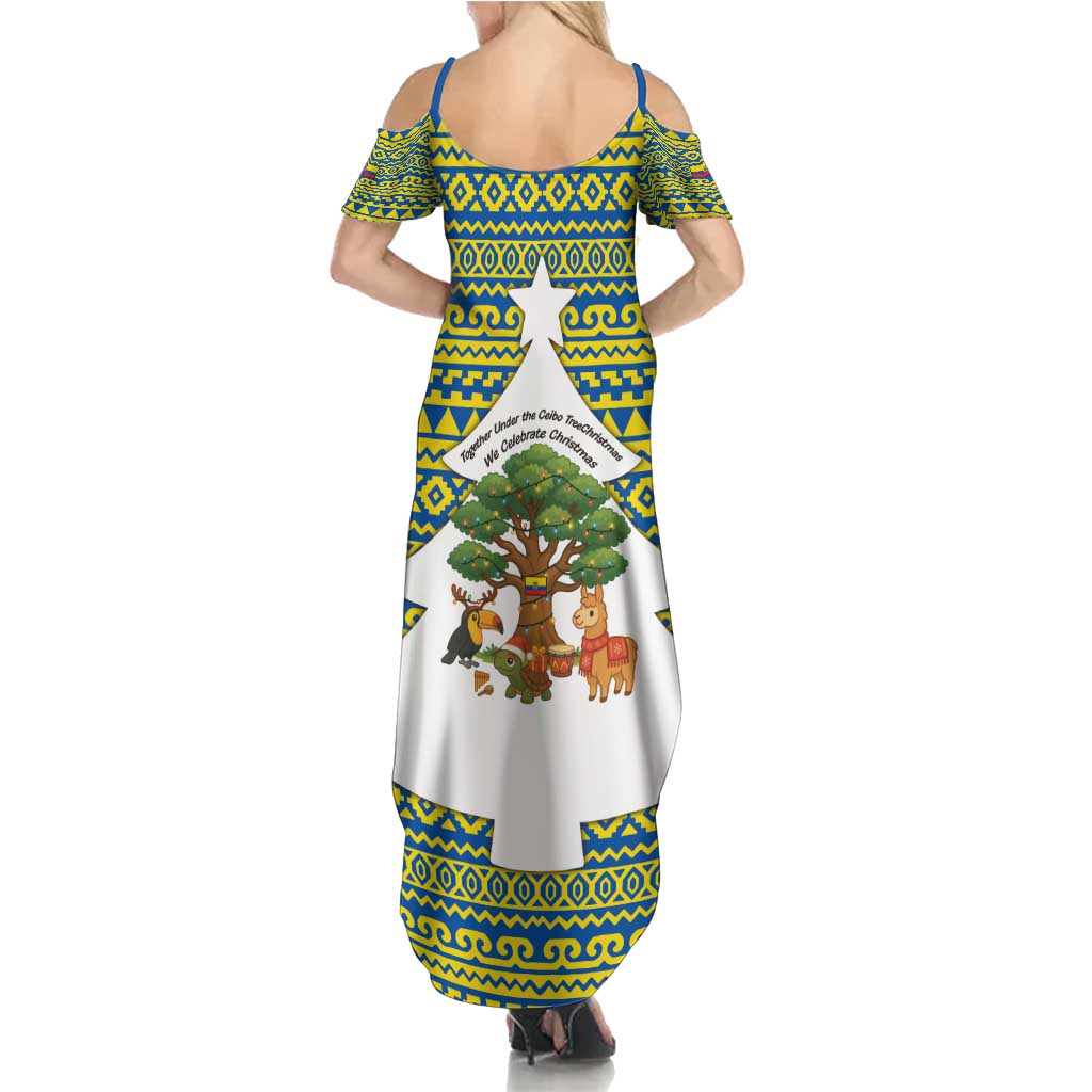 Ecuador Christmas Summer Maxi Dress with Ceibo Tree Llama Toucan and Traditional Yellow Blue Pattern Design - Wonder Print Shop