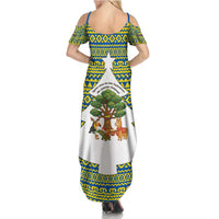 Ecuador Christmas Summer Maxi Dress with Ceibo Tree Llama Toucan and Traditional Yellow Blue Pattern Design - Wonder Print Shop