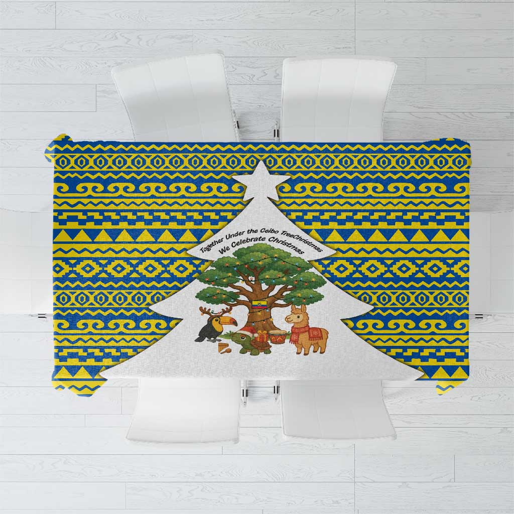 Ecuador Christmas Tablecloth with Ceibo Tree Llama Toucan and Traditional Yellow Blue Pattern Design - Wonder Print Shop