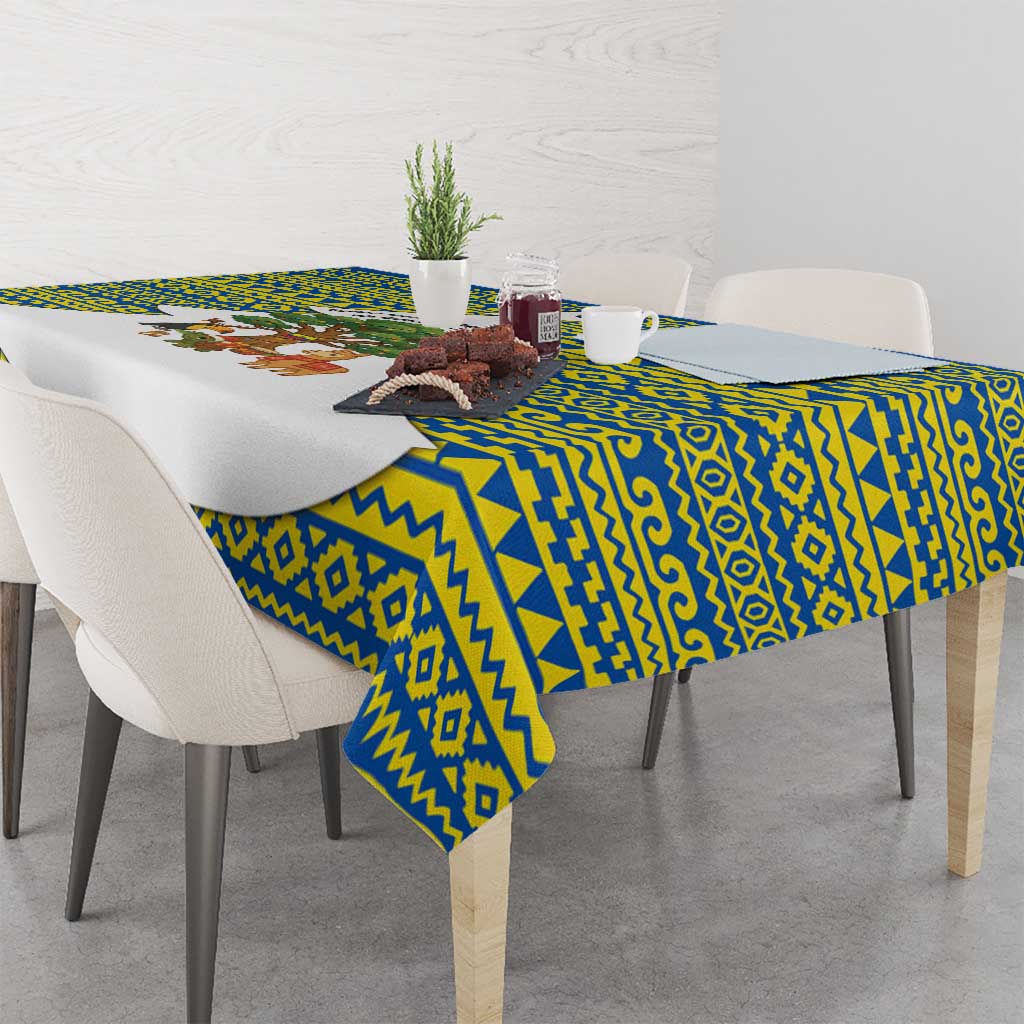 Ecuador Christmas Tablecloth with Ceibo Tree Llama Toucan and Traditional Yellow Blue Pattern Design - Wonder Print Shop