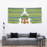 Ecuador Christmas Tapestry with Ceibo Tree Llama Toucan and Traditional Yellow Blue Pattern Design - Wonder Print Shop