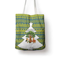 Ecuador Christmas Tote Bag with Ceibo Tree Llama Toucan and Traditional Yellow Blue Pattern Design - Wonder Print Shop