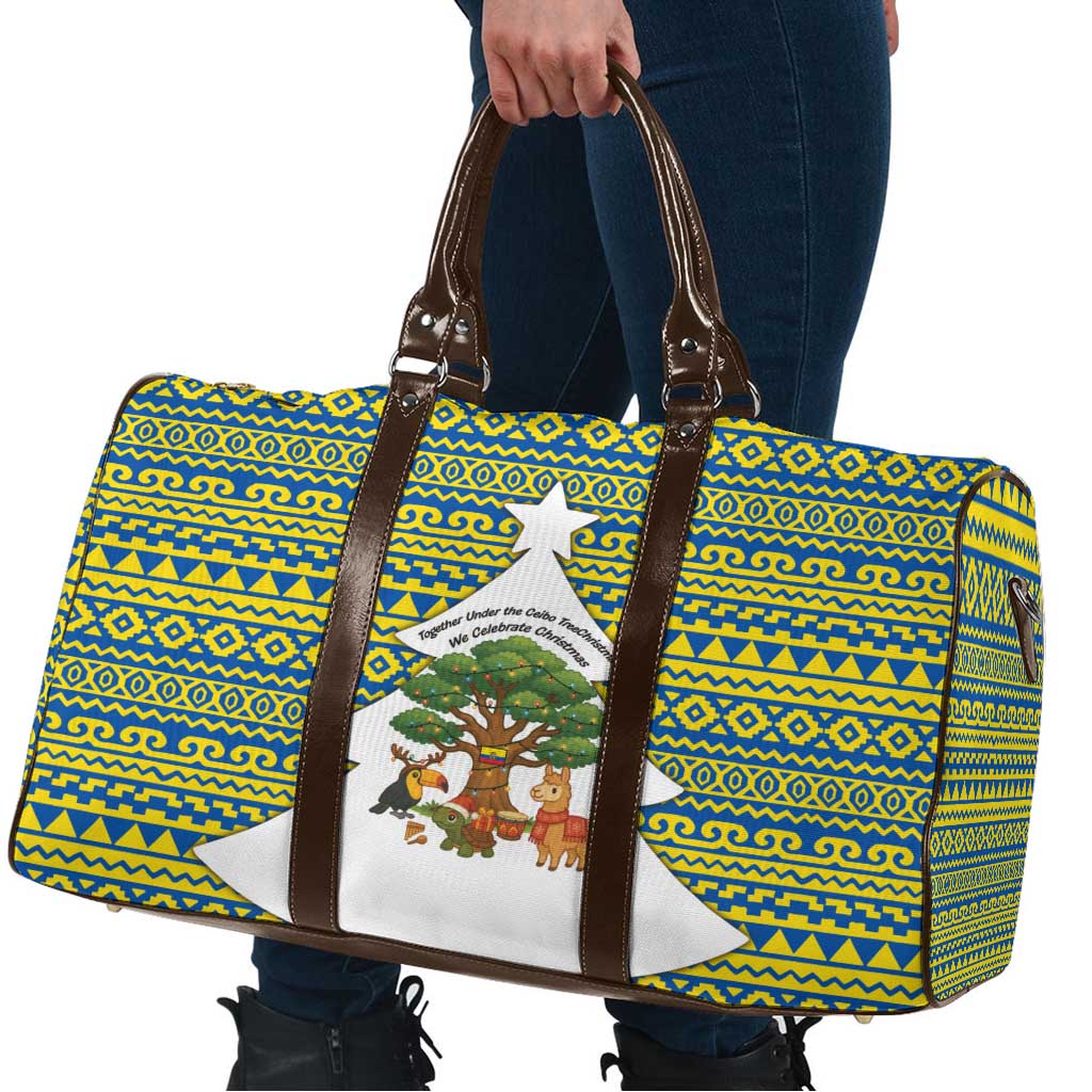 Ecuador Christmas Travel Bag with Ceibo Tree Llama Toucan and Traditional Yellow Blue Pattern Design - Wonder Print Shop