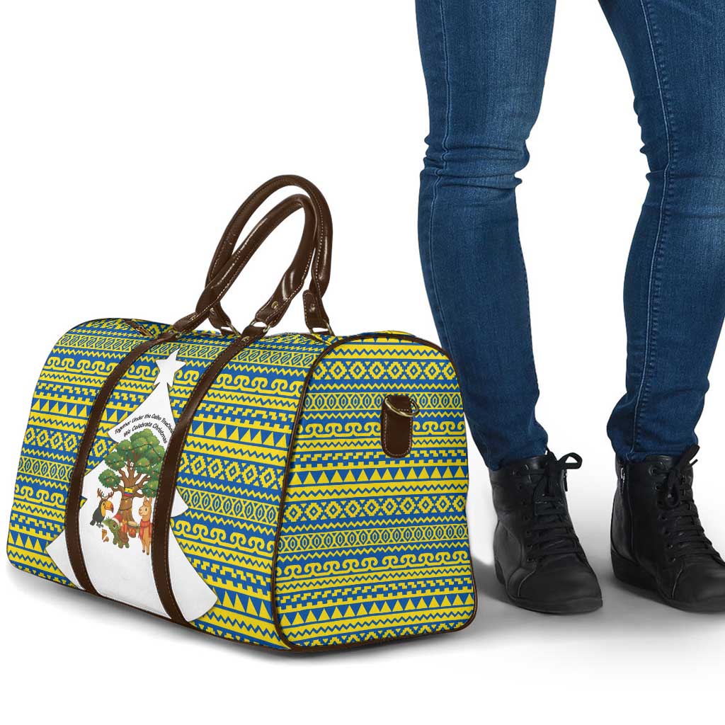 Ecuador Christmas Travel Bag with Ceibo Tree Llama Toucan and Traditional Yellow Blue Pattern Design - Wonder Print Shop