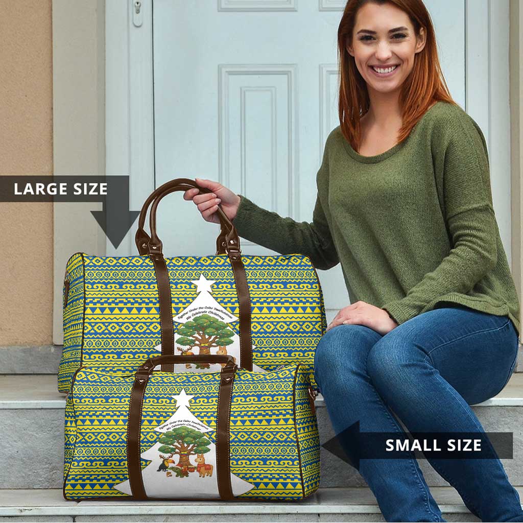 Ecuador Christmas Travel Bag with Ceibo Tree Llama Toucan and Traditional Yellow Blue Pattern Design - Wonder Print Shop