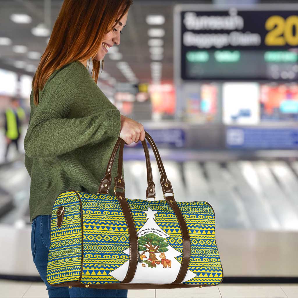 Ecuador Christmas Travel Bag with Ceibo Tree Llama Toucan and Traditional Yellow Blue Pattern Design - Wonder Print Shop