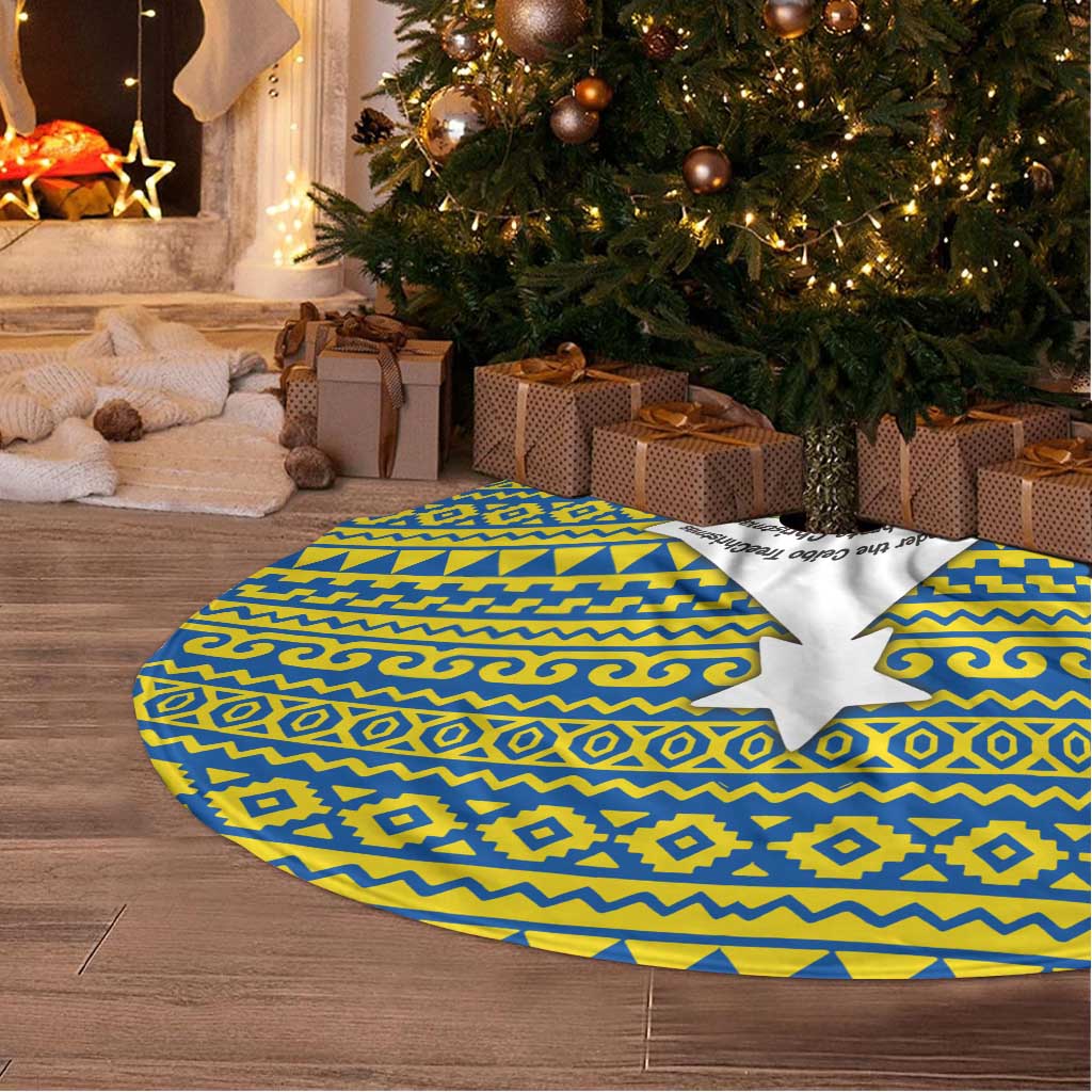 Ecuador Christmas Tree Skirt with Ceibo Tree Llama Toucan and Traditional Yellow Blue Pattern Design - Wonder Print Shop