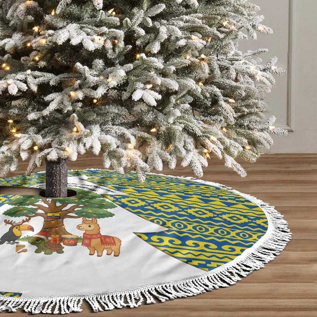 Ecuador Christmas Tree Skirt with Ceibo Tree Llama Toucan and Traditional Yellow Blue Pattern Design - Wonder Print Shop