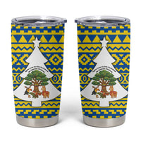 Ecuador Christmas Tumbler Cup with Ceibo Tree Llama Toucan and Traditional Yellow Blue Pattern Design - Wonder Print Shop