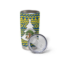 Ecuador Christmas Tumbler Cup with Ceibo Tree Llama Toucan and Traditional Yellow Blue Pattern Design - Wonder Print Shop