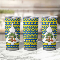 Ecuador Christmas Tumbler Cup with Ceibo Tree Llama Toucan and Traditional Yellow Blue Pattern Design - Wonder Print Shop