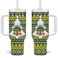 Ecuador Christmas Tumbler With Handle with Ceibo Tree Llama Toucan and Traditional Yellow Blue Pattern Design - Wonder Print Shop