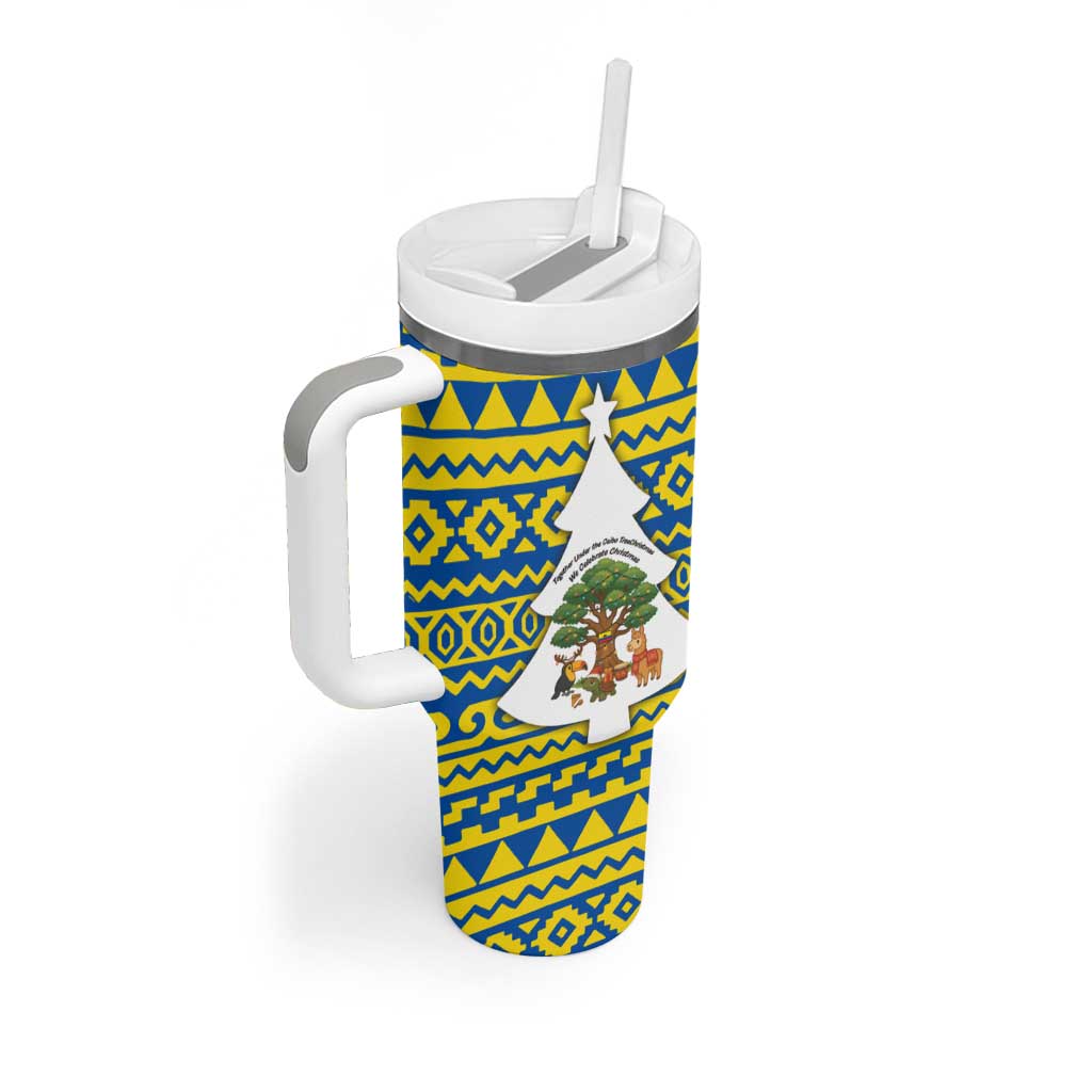 Ecuador Christmas Tumbler With Handle with Ceibo Tree Llama Toucan and Traditional Yellow Blue Pattern Design - Wonder Print Shop
