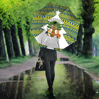 Ecuador Christmas Umbrella with Ceibo Tree Llama Toucan and Traditional Yellow Blue Pattern Design - Wonder Print Shop