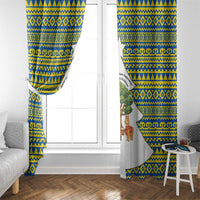 Ecuador Christmas Window Curtain with Ceibo Tree Llama Toucan and Traditional Yellow Blue Pattern Design - Wonder Print Shop