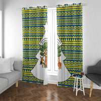 Ecuador Christmas Window Curtain with Ceibo Tree Llama Toucan and Traditional Yellow Blue Pattern Design - Wonder Print Shop