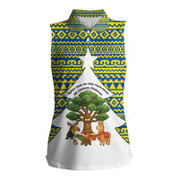 Ecuador Christmas Women Sleeveless Polo Shirt with Ceibo Tree Llama Toucan and Traditional Yellow Blue Pattern Design - Wonder Print Shop