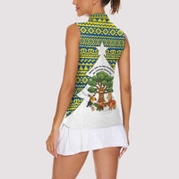 Ecuador Christmas Women Sleeveless Polo Shirt with Ceibo Tree Llama Toucan and Traditional Yellow Blue Pattern Design - Wonder Print Shop