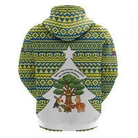 Ecuador Christmas Zip Hoodie with Ceibo Tree Llama Toucan and Traditional Yellow Blue Pattern Design - Wonder Print Shop