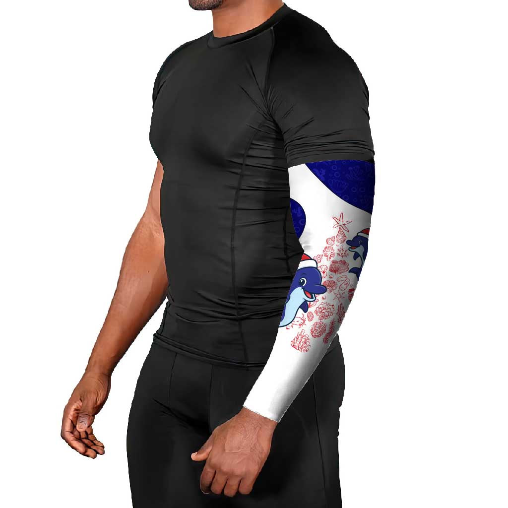 Belize Christmas Arm Sleeves with Santa Dolphins Coral Reef and Ocean Holiday Theme - Wonder Print Shop