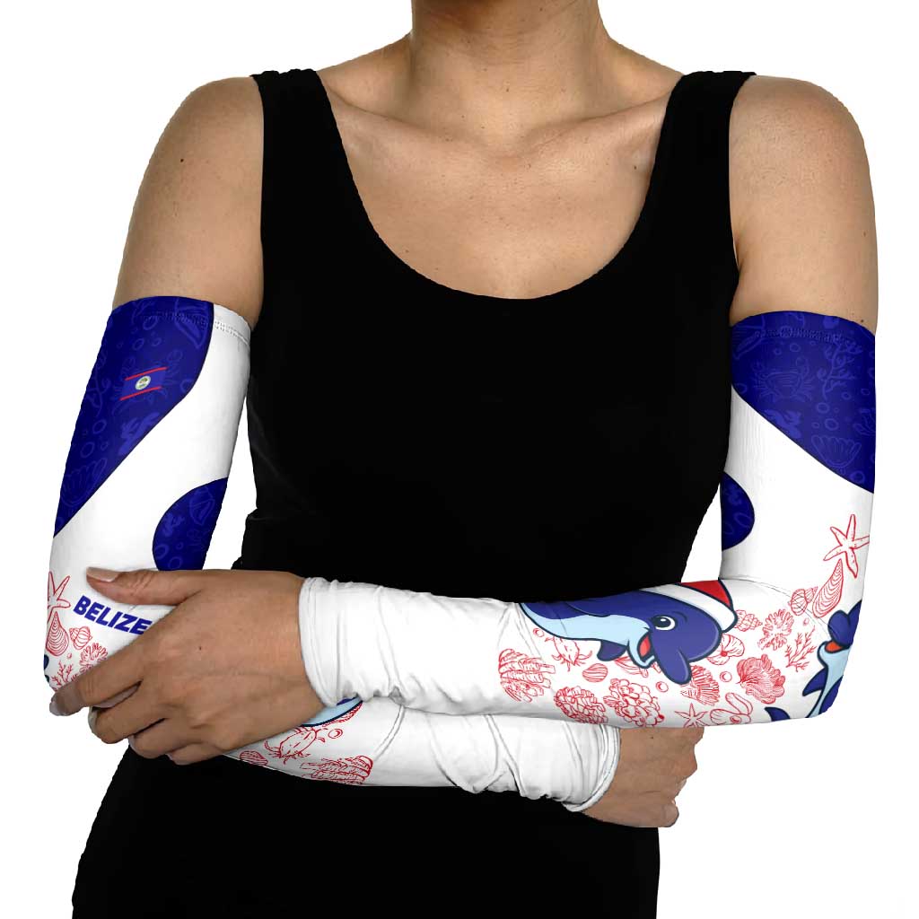 Belize Christmas Arm Sleeves with Santa Dolphins Coral Reef and Ocean Holiday Theme - Wonder Print Shop