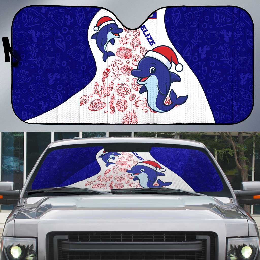 Belize Christmas Auto Sun Shade with Santa Dolphins Coral Reef and Ocean Holiday Theme - Wonder Print Shop