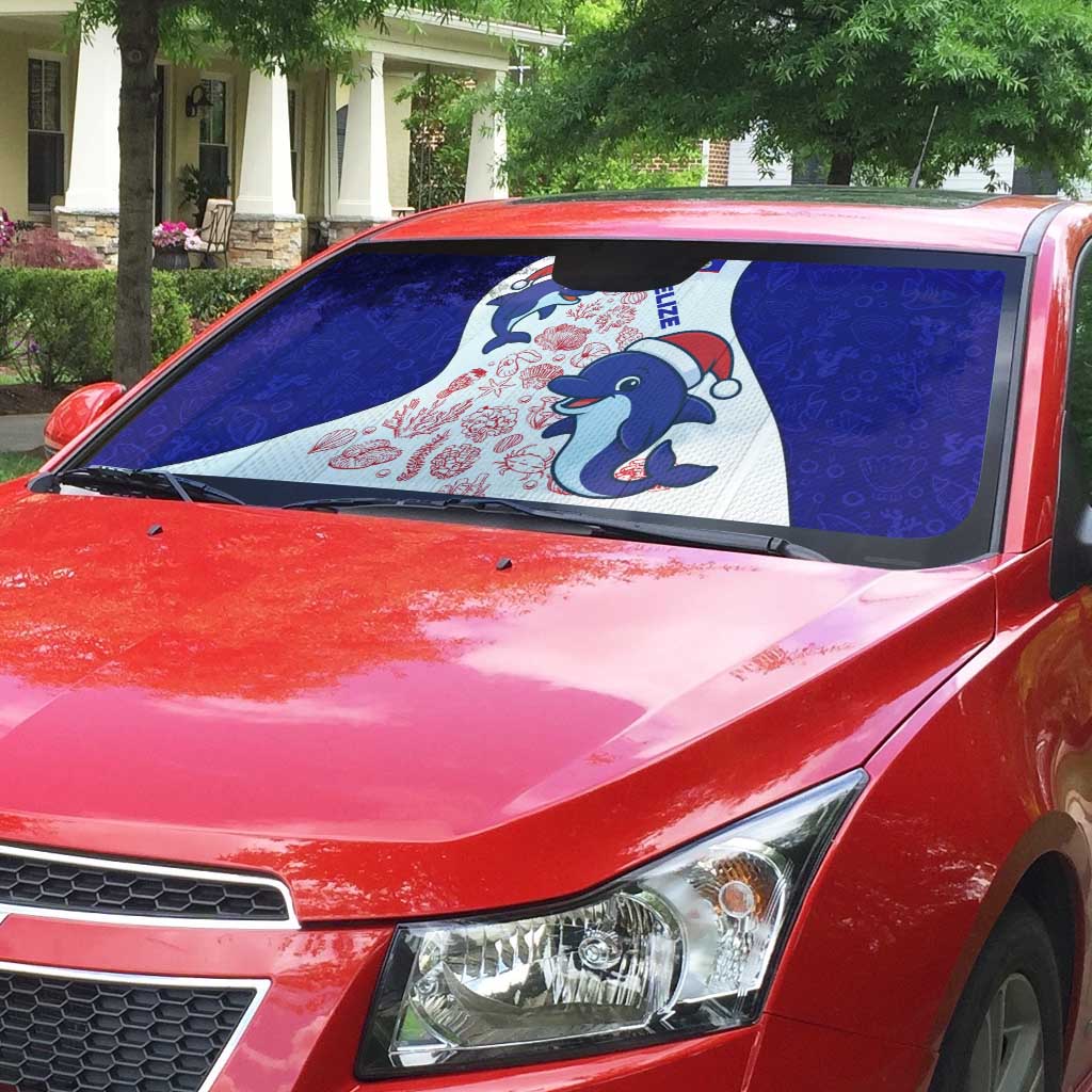 Belize Christmas Auto Sun Shade with Santa Dolphins Coral Reef and Ocean Holiday Theme - Wonder Print Shop