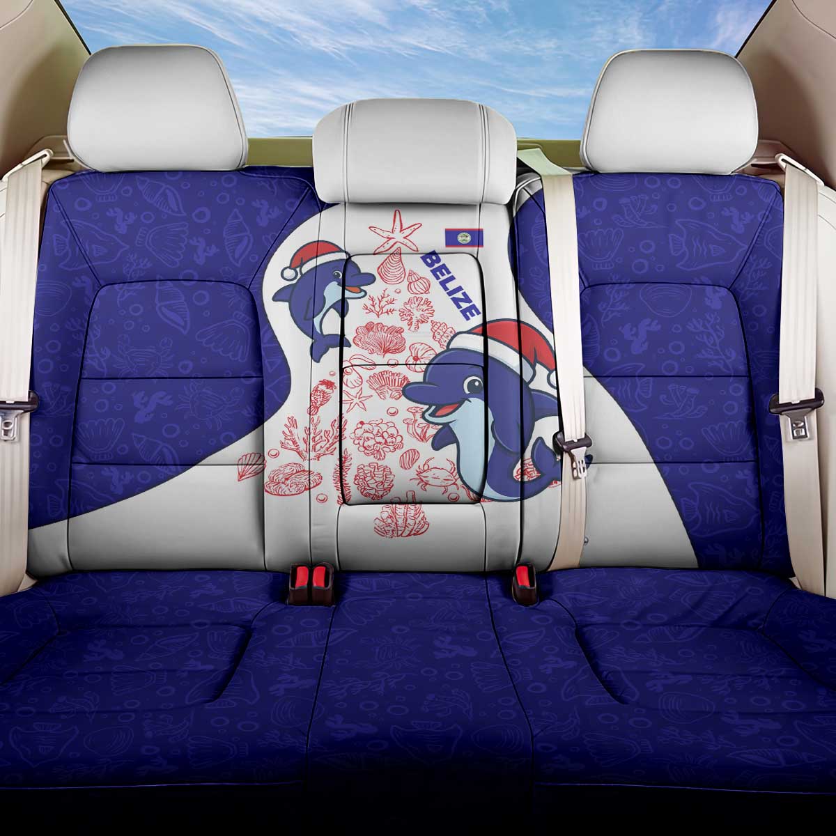 Belize Christmas Back Car Seat Cover with Santa Dolphins Coral Reef and Ocean Holiday Theme - Wonder Print Shop