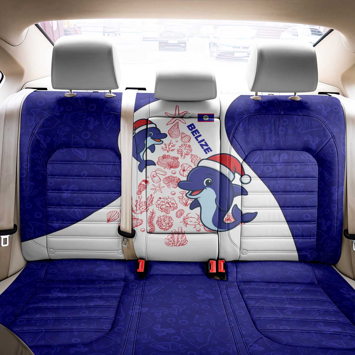 Belize Christmas Back Car Seat Cover with Santa Dolphins Coral Reef and Ocean Holiday Theme - Wonder Print Shop