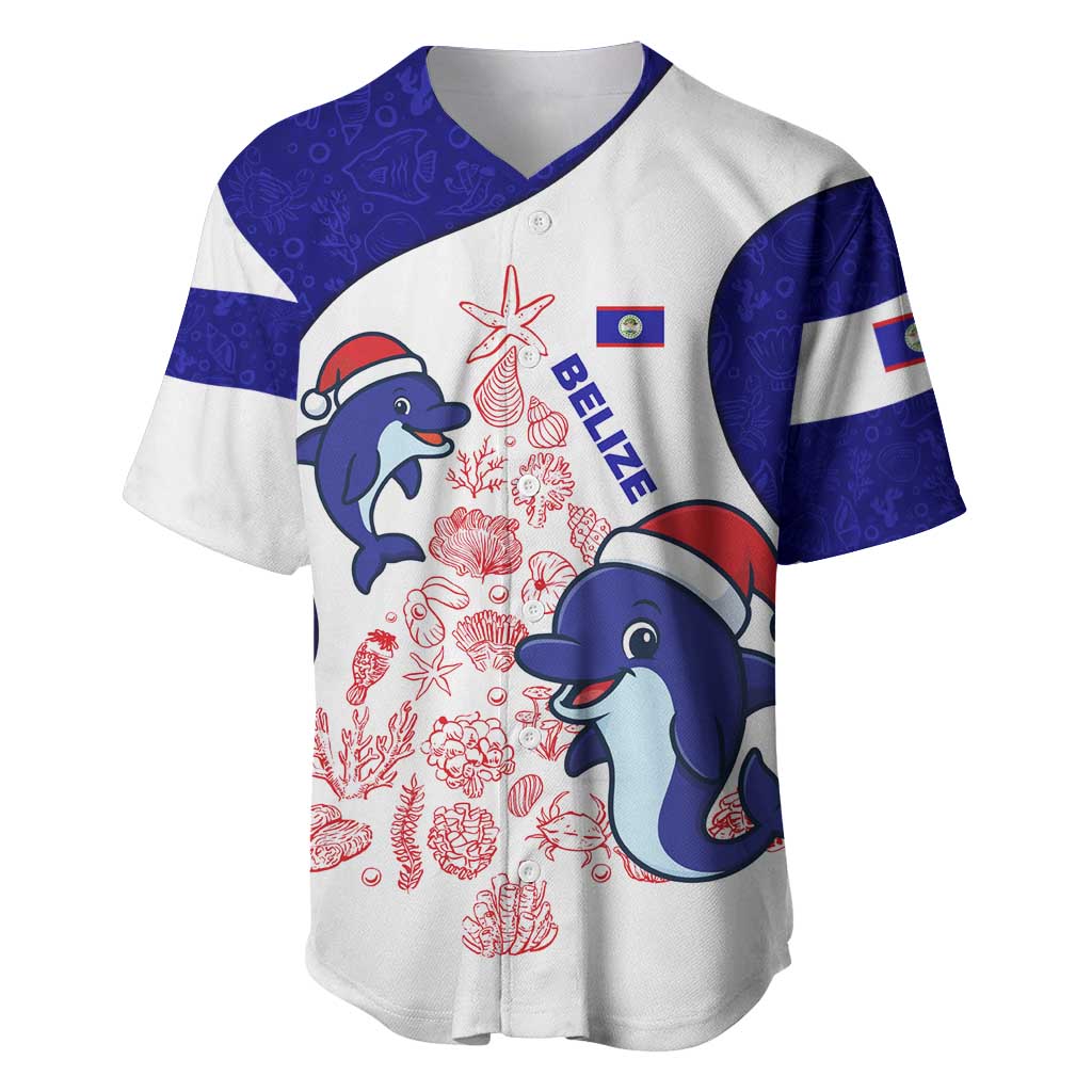 Belize Christmas Baseball Jersey with Santa Dolphins Coral Reef and Ocean Holiday Theme - Wonder Print Shop