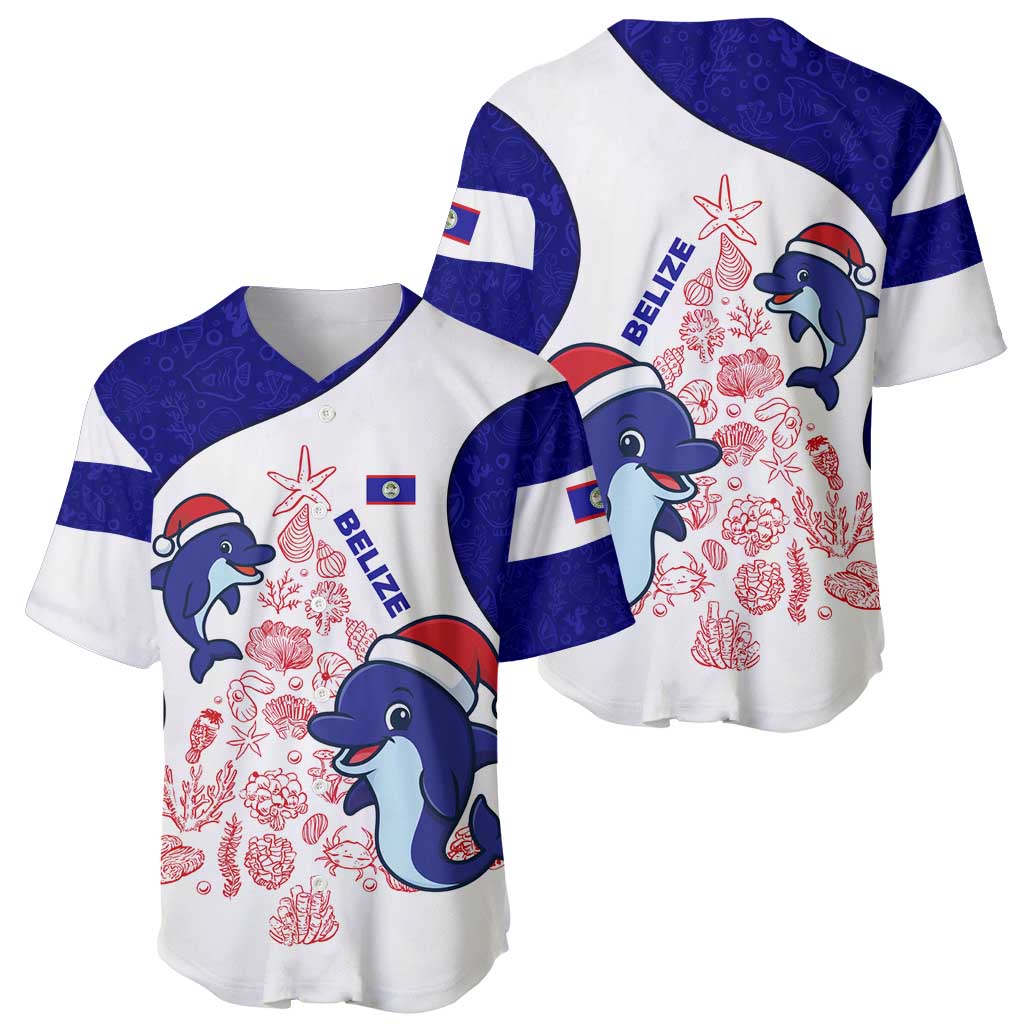 Belize Christmas Baseball Jersey with Santa Dolphins Coral Reef and Ocean Holiday Theme - Wonder Print Shop
