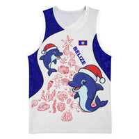 Belize Christmas Basketball Jersey with Santa Dolphins Coral Reef and Ocean Holiday Theme - Wonder Print Shop
