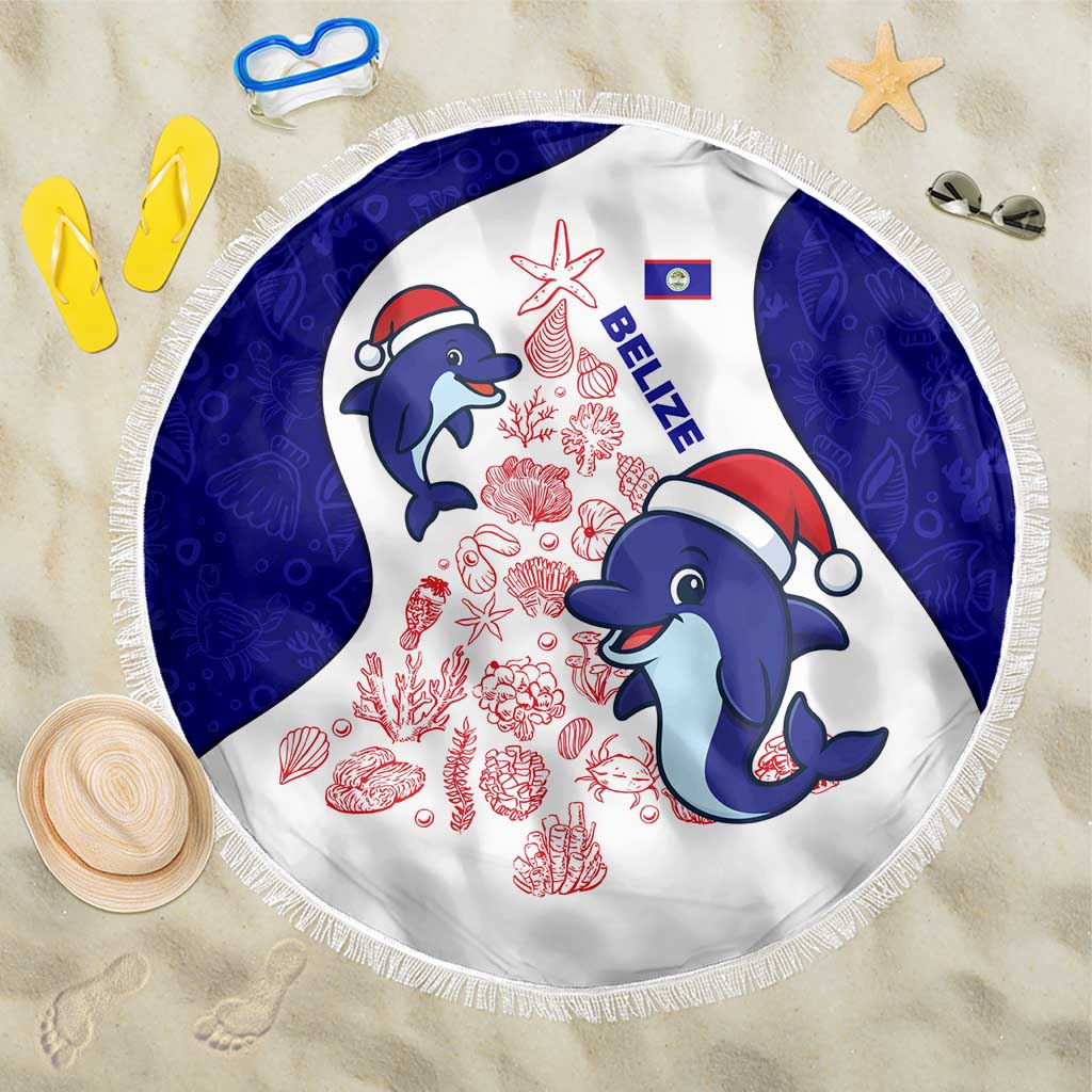 Belize Christmas Beach Blanket with Santa Dolphins Coral Reef and Ocean Holiday Theme - Wonder Print Shop