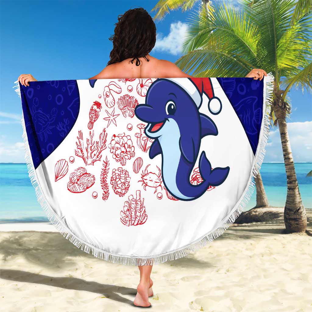 Belize Christmas Beach Blanket with Santa Dolphins Coral Reef and Ocean Holiday Theme - Wonder Print Shop
