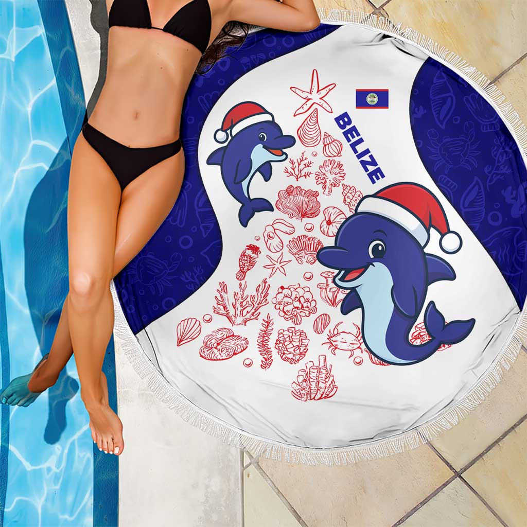 Belize Christmas Beach Blanket with Santa Dolphins Coral Reef and Ocean Holiday Theme - Wonder Print Shop