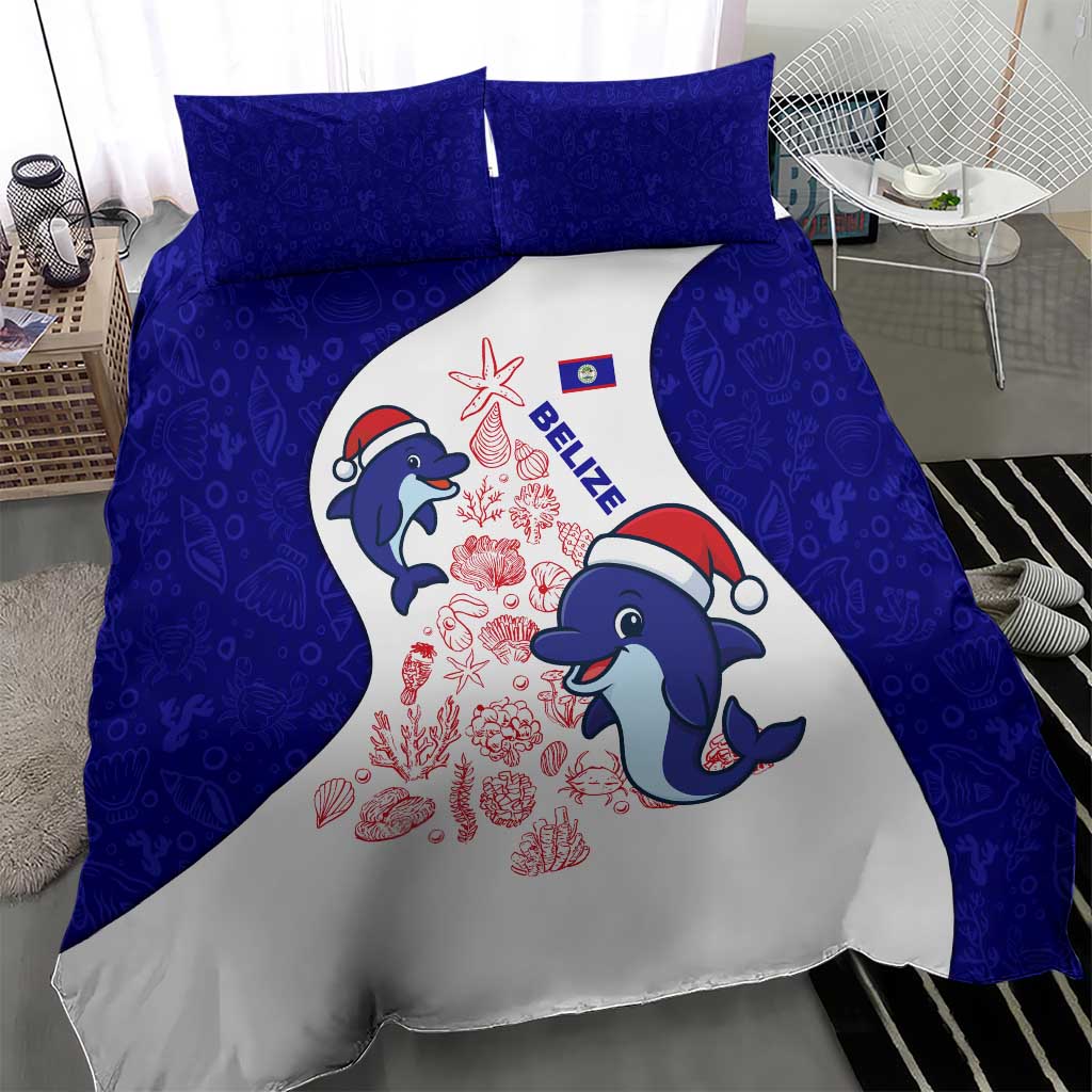 Belize Christmas Bedding Set with Santa Dolphins Coral Reef and Ocean Holiday Theme - Wonder Print Shop