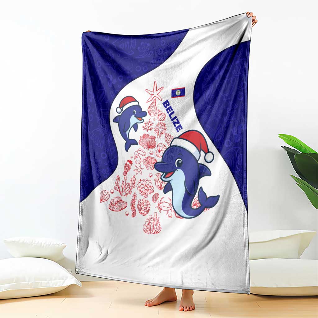 Belize Christmas Blanket with Santa Dolphins Coral Reef and Ocean Holiday Theme - Wonder Print Shop
