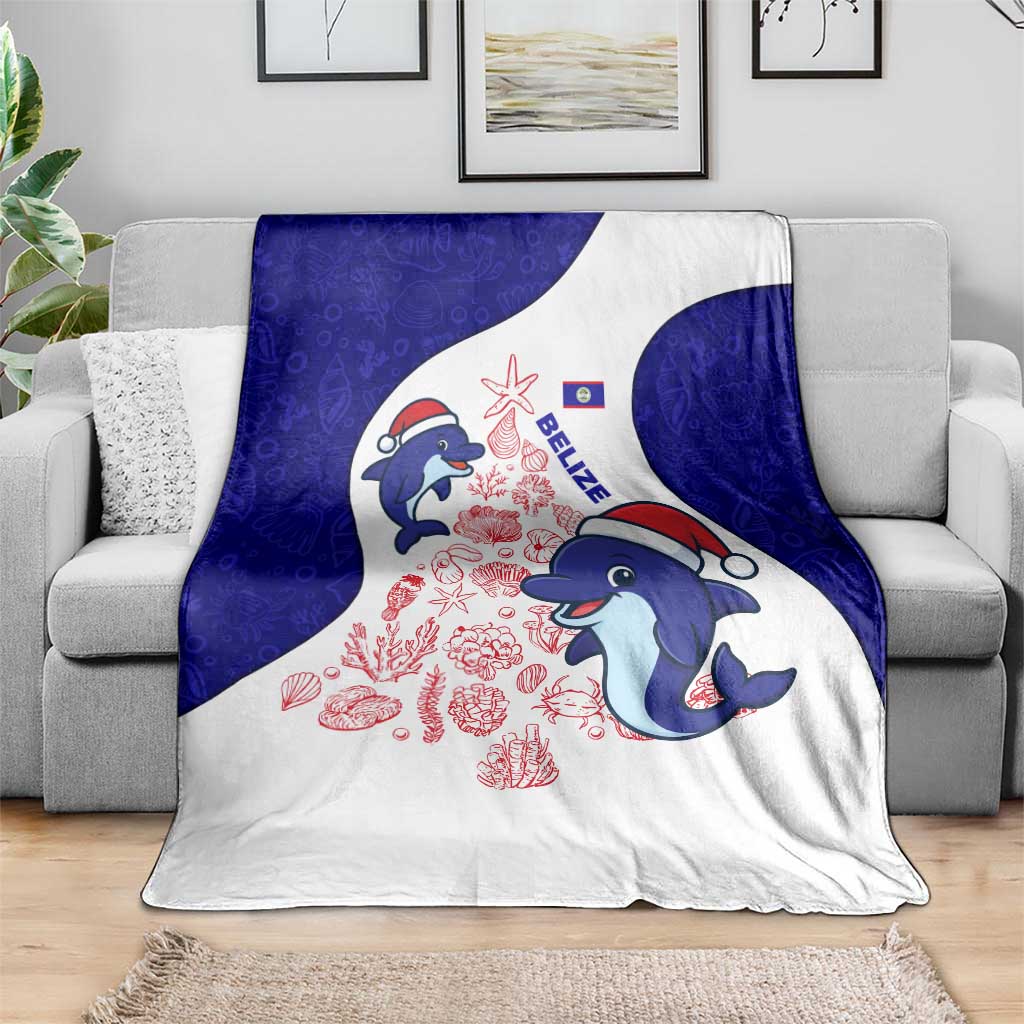Belize Christmas Blanket with Santa Dolphins Coral Reef and Ocean Holiday Theme - Wonder Print Shop