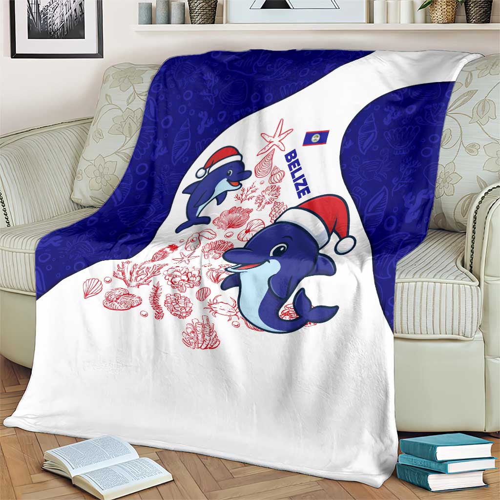 Belize Christmas Blanket with Santa Dolphins Coral Reef and Ocean Holiday Theme - Wonder Print Shop